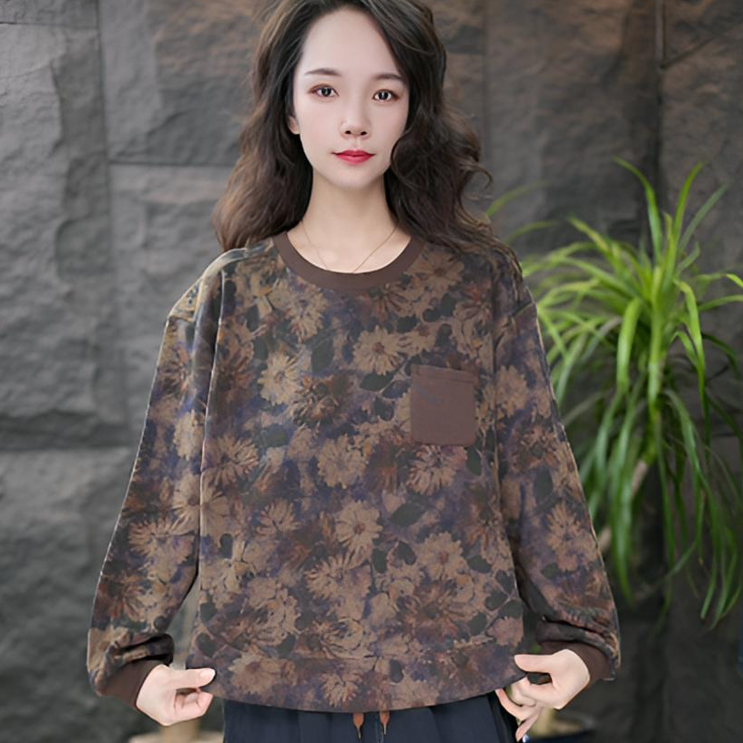 JJ【太阳花】厚款印花长袖秋季宽松潮流风卫衣家居服秋冬提花复古