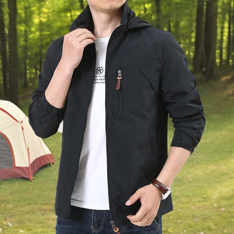 新款防风防水休闲夹克外套男宽松厚款连帽户外大码春季夹克外套
