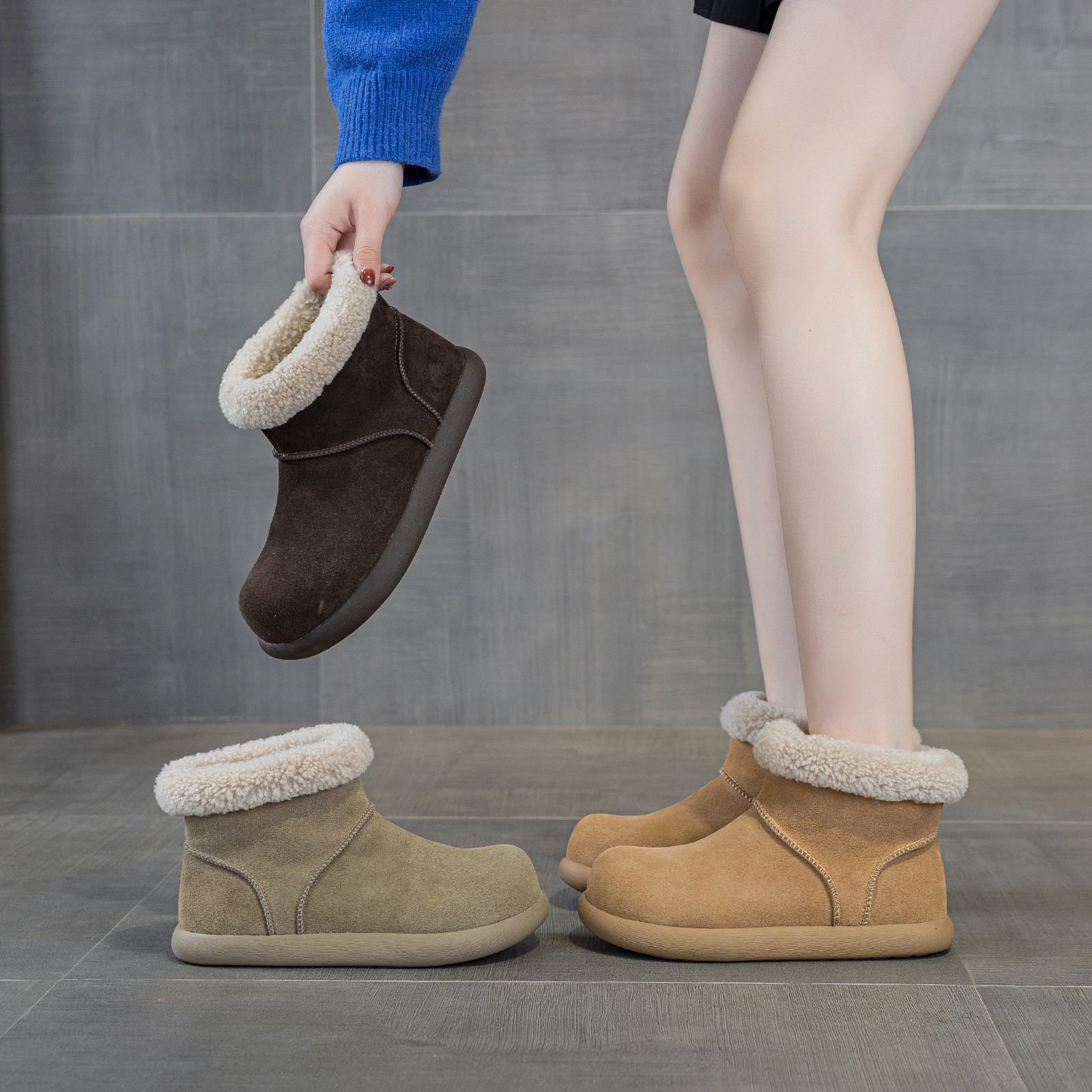 短靴女靴棉鞋冬季时尚雪地靴保暖磨砂皮秋冬街头风勃肯靴