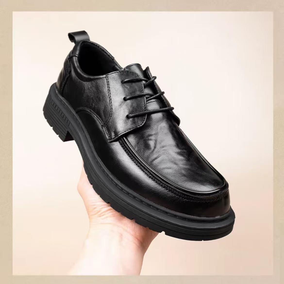 男士头层牛皮商务休闲皮鞋系带耐磨正装鞋软底软面透气英伦风皮鞋