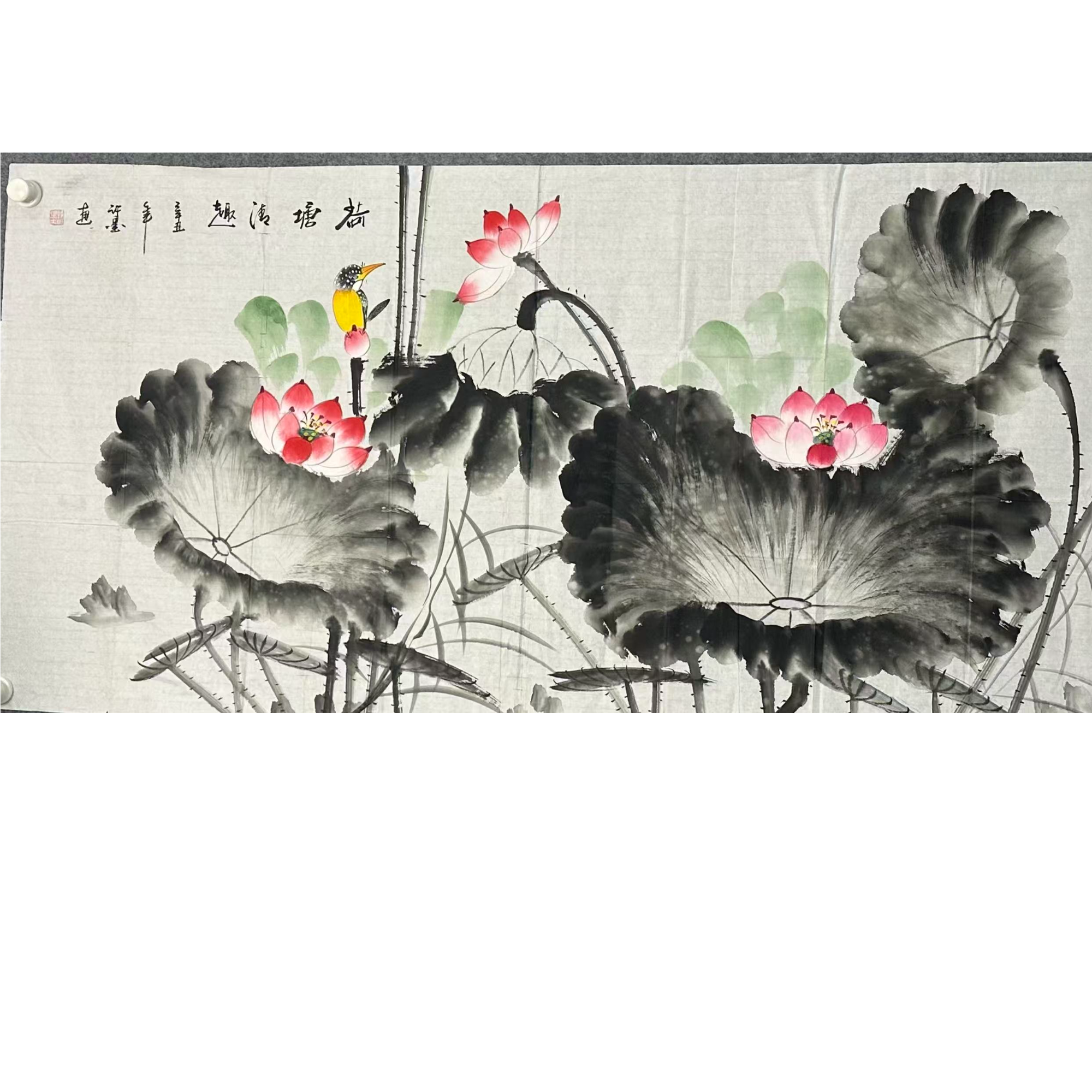 许墨 荷塘清趣作品适合客厅玄关书屋走廊挂画136*68未装裱