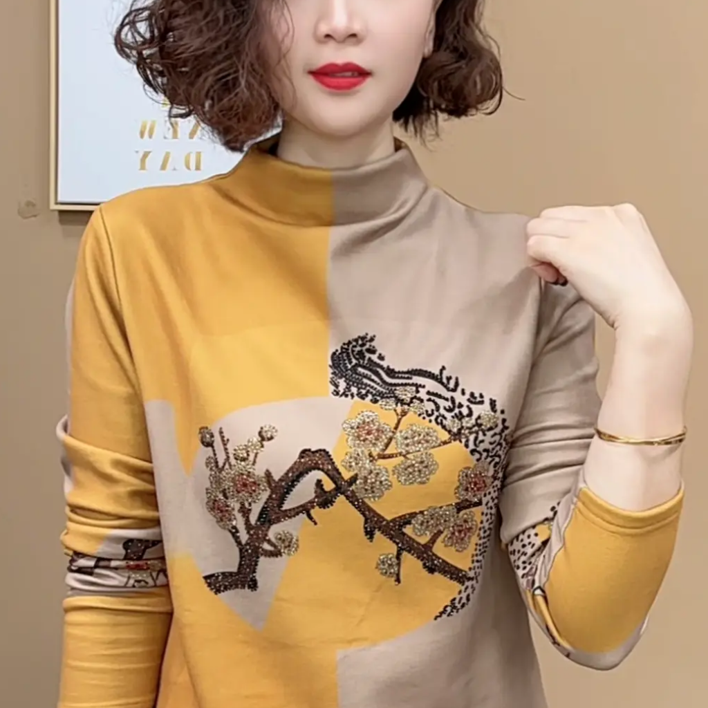 新品时尚洋气百搭半高领一体拉绒长袖减龄打底衫女士显瘦气质上衣