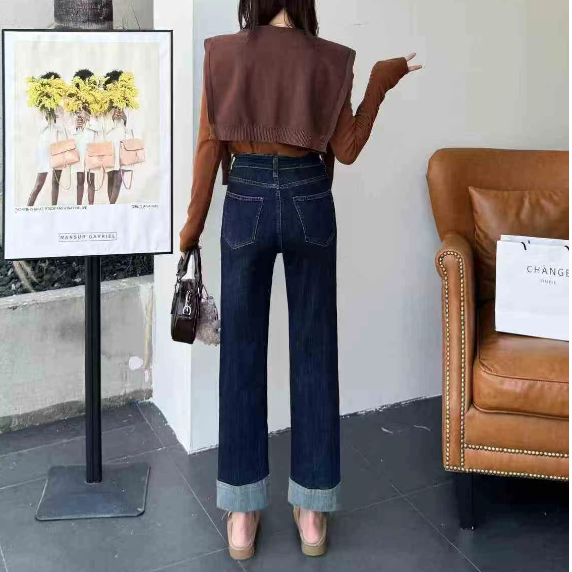 春秋季新款女小个子百搭显瘦高腰烟管直筒牛仔九分裤【9812】