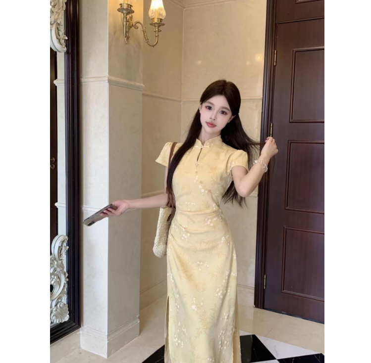 码加加51702新中式提花改良旗袍女夏绝美旗袍领收腰连衣裙