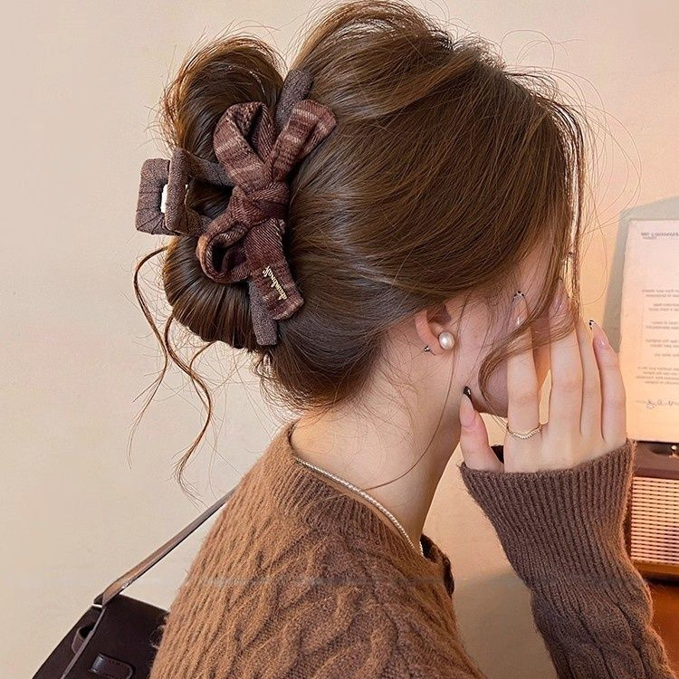 美拉德蝴蝶结抓夹女高级感大号鲨鱼夹子2025新款盘发夹后脑勺头饰