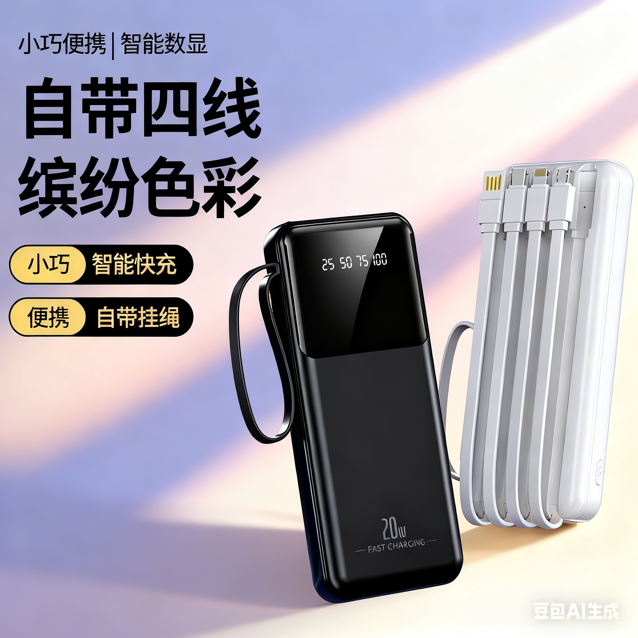 【3c认证】充电宝便携移动大容量自带四线手机通用型DX354