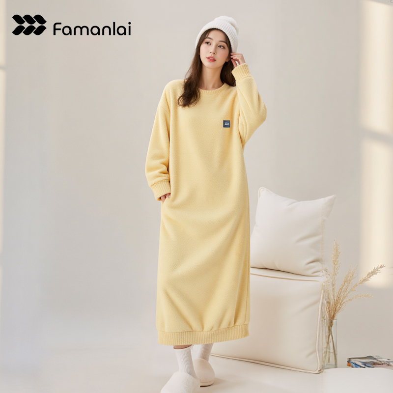 半边绒睡裙加绒加厚冬季珊瑚绒睡衣女秋冬2025新款冬天加长款睡袍