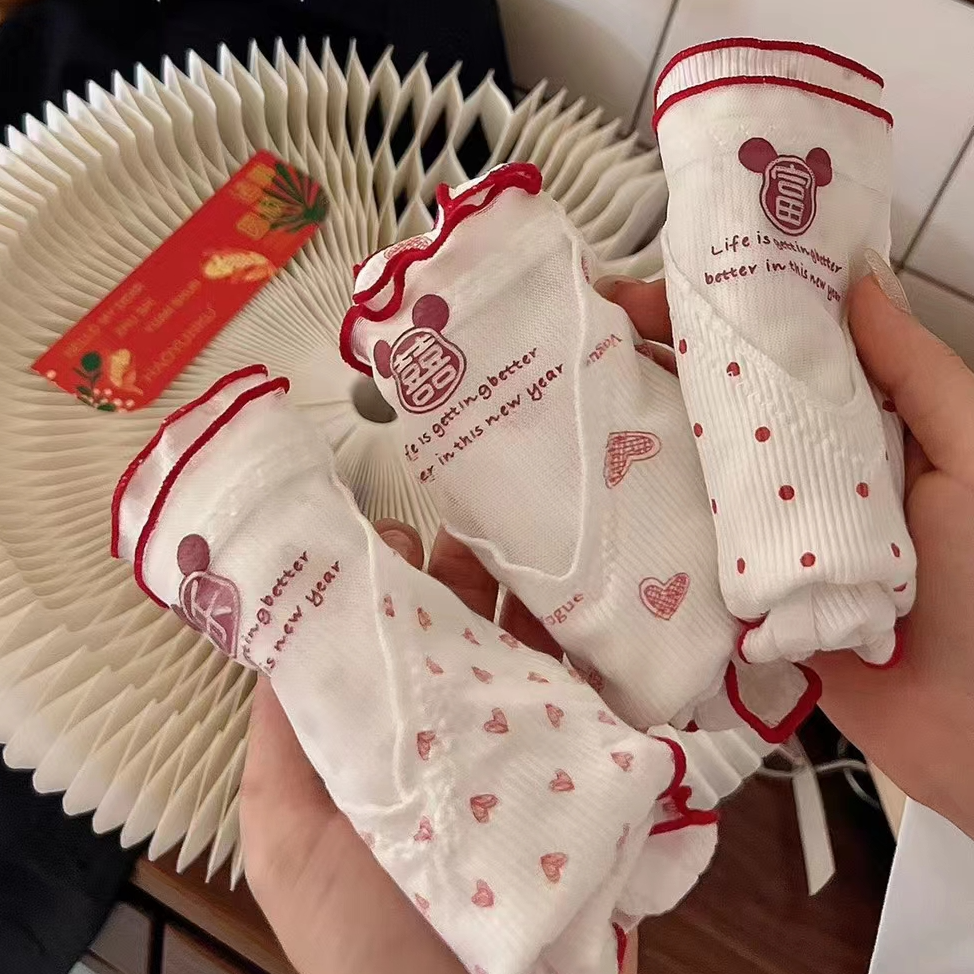 新品3条装桃运绵绵开运爱心三角裤薄款印花日系甜美女裤