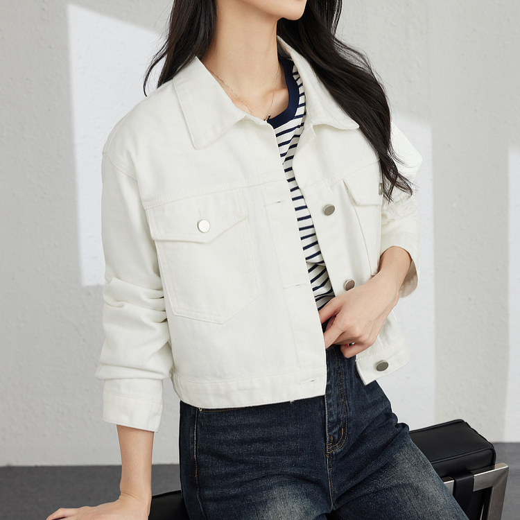 短款春秋牛仔外套女全棉小个子时尚休闲韩版宽松百搭翻领长袖开衫