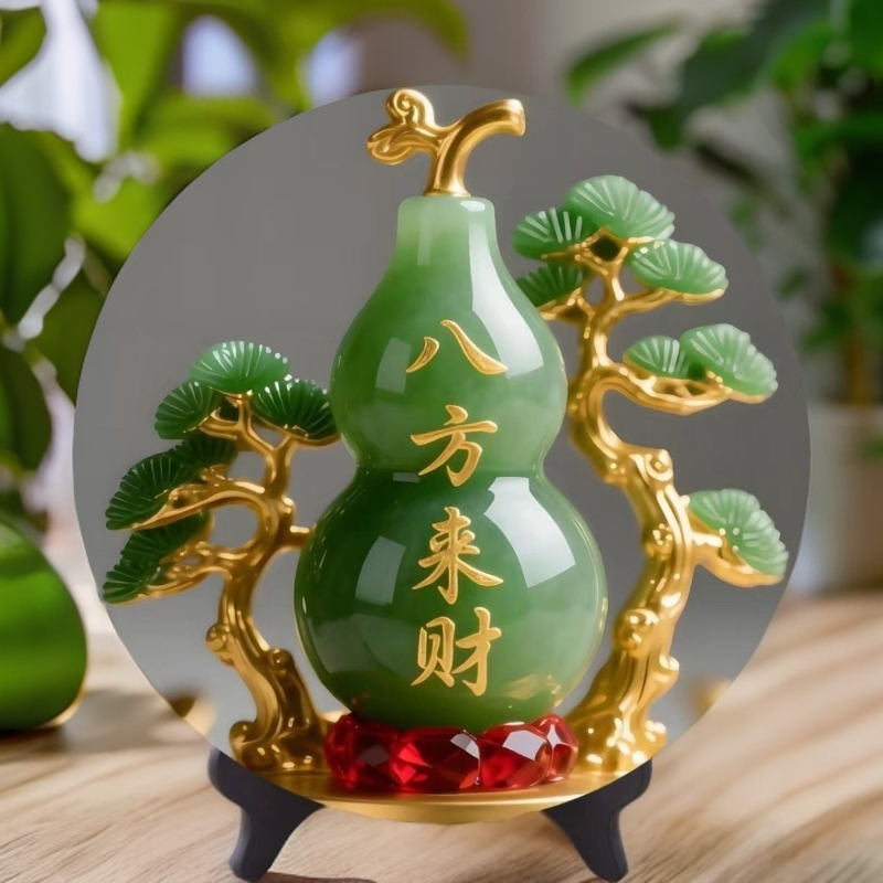 八方来财招财客厅摆件家用旺宅转运桌面翠玉葫芦摆台居家玄关摆台