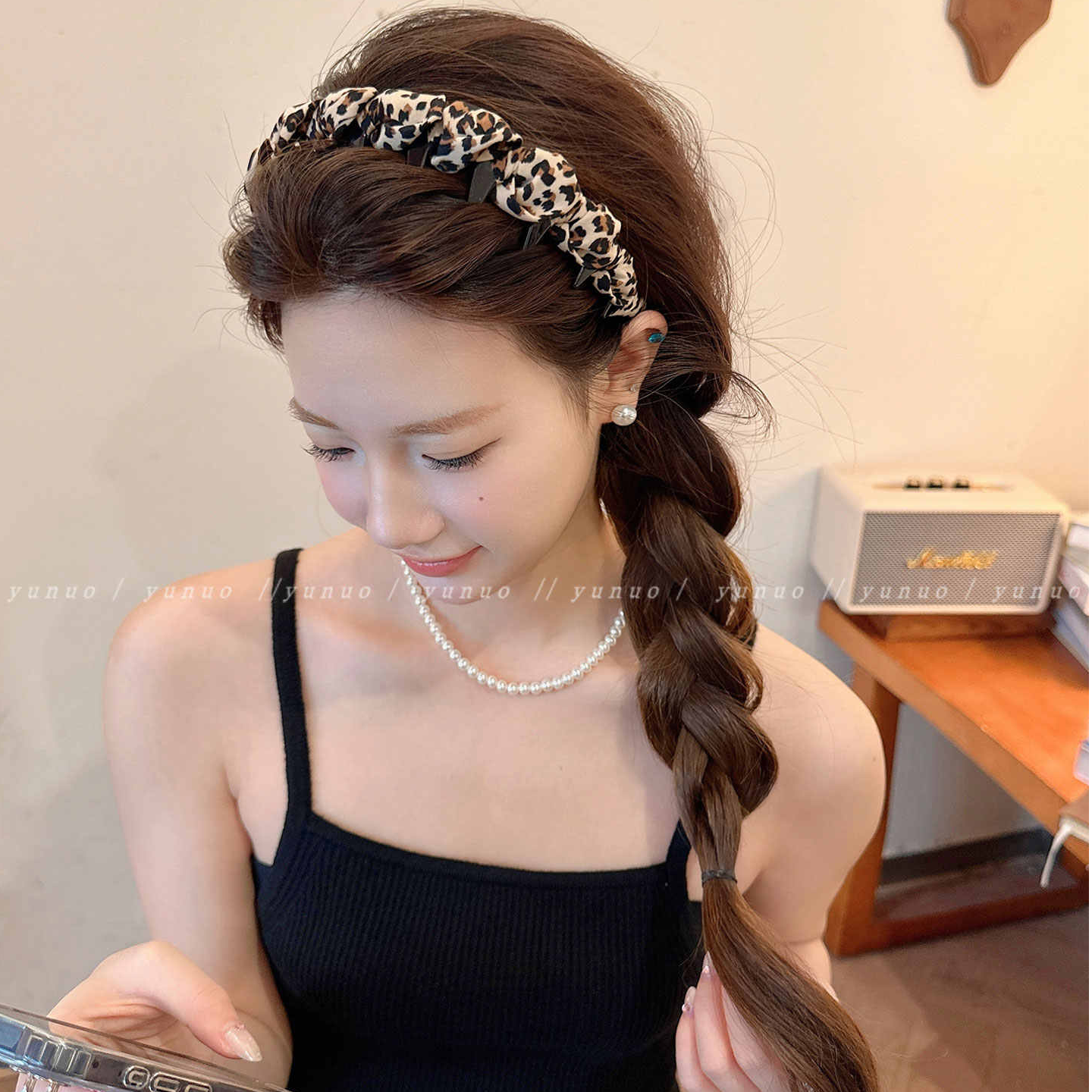 豹纹布艺缠绕带齿发卡发箍女2025新款洗脸压发防滑头箍高颅顶发饰
