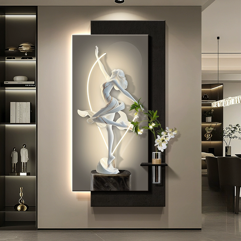 《跳舞女神》现代轻奢入户门玄关装饰画走廊过道水培绿植砂岩立体画