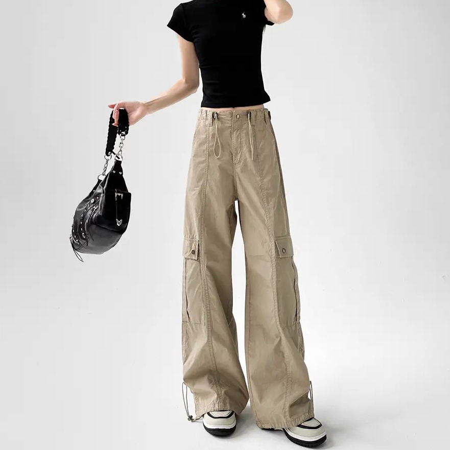 【高品质】动感工装裤女春夏嘻哈束脚美式复古宽松阔腿高街休闲长裤