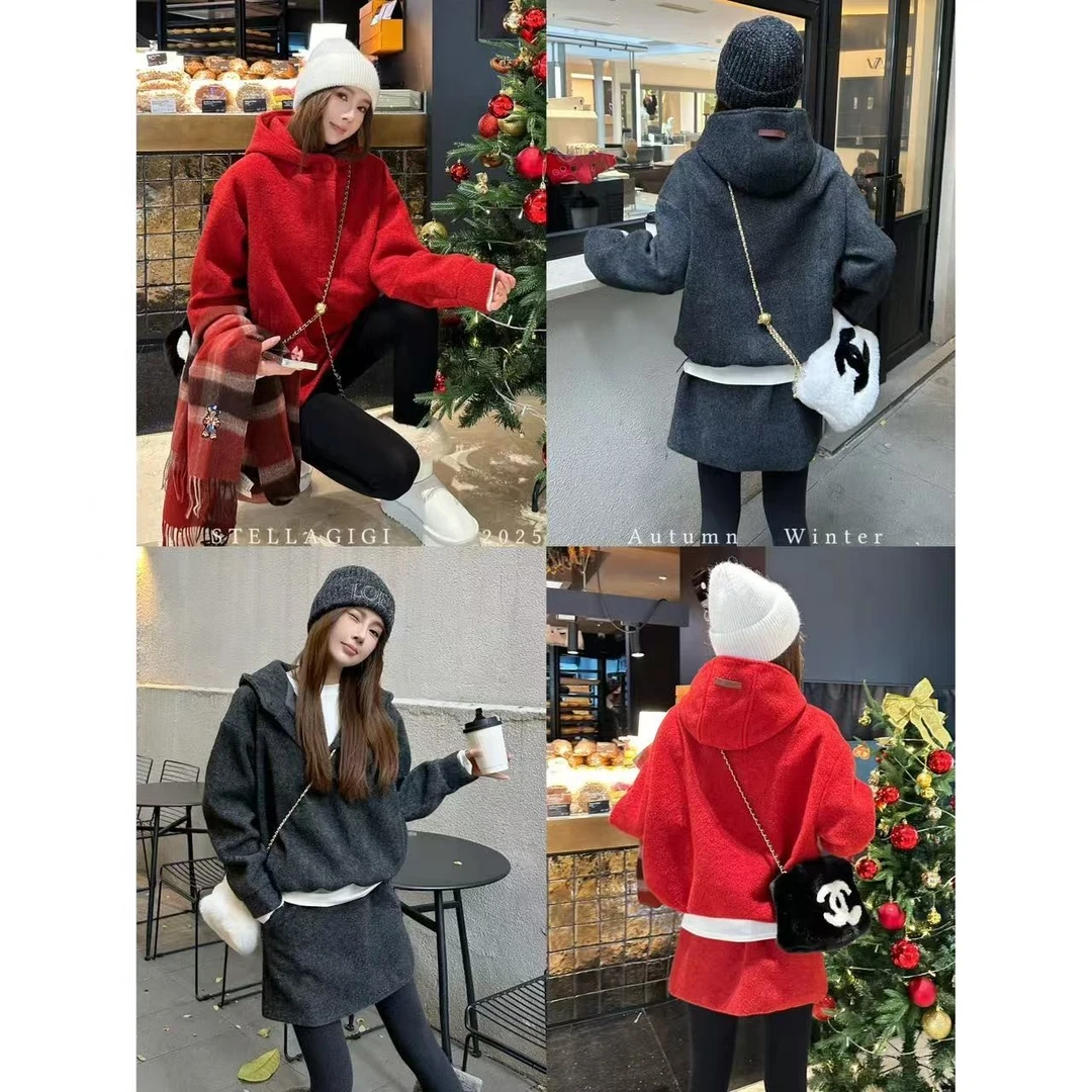 现货.新款韩系设计感时尚保暖连帽卫衣+休闲显瘦短裙两件套装女