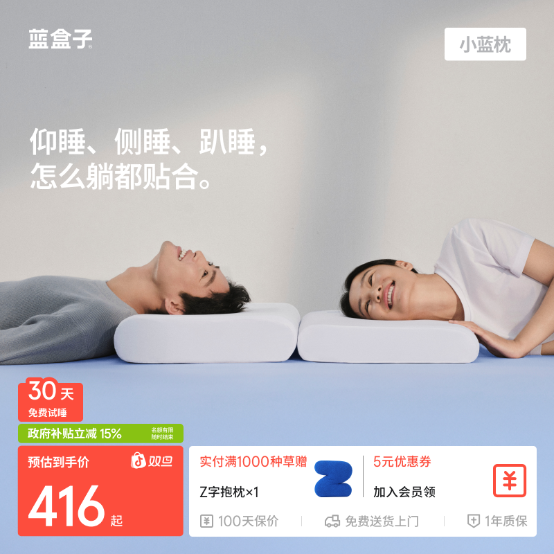 蓝盒子【小蓝枕N2双支】深睡眠记忆枕学生宿舍枕头慢回弹防塌陷酒店