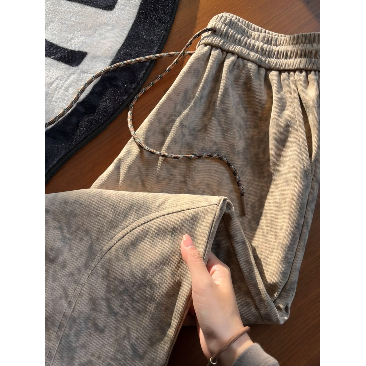 日系复古斜切裤子男女同款秋冬季新品直筒宽松百搭暗纹理休闲裤