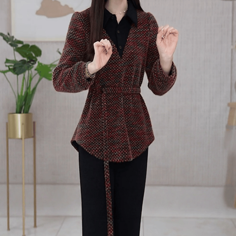 B518【上衣+休闲裤】2025秋季新款时尚优雅大气修身显瘦休闲套装