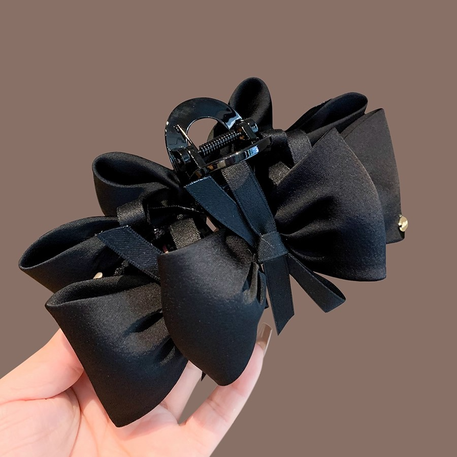 法式优雅黑色蝴蝶结抓夹女高级感气质后脑勺盘发鲨鱼夹新款发饰