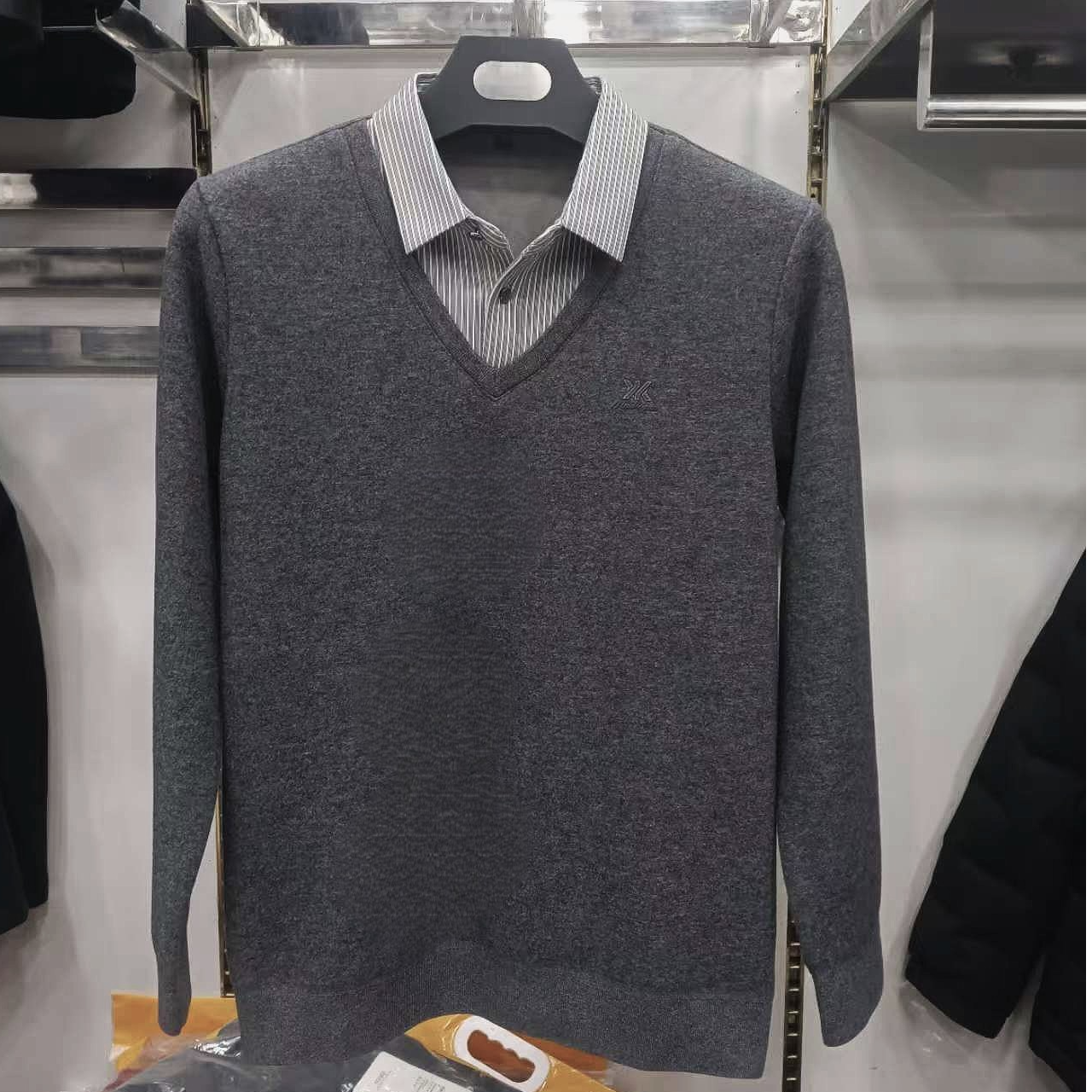 【918】加绒品质假两件商务针织T恤弹力舒适