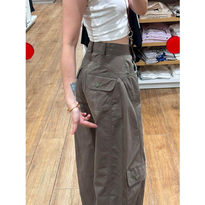 美式复古直筒工装牛仔裤女新款高腰显瘦宽松休闲弯刀阔腿长裤子潮