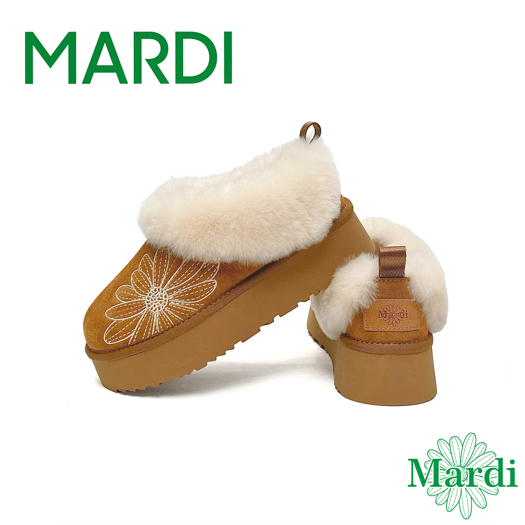 MARDI/玛尔帝低筒一脚蹬真皮毛加厚保暖加绒冬雪地靴（跟高5cm)