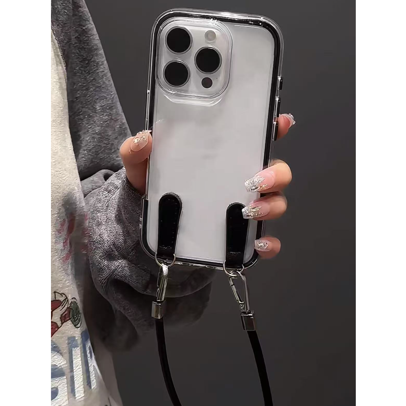黑色二合一适用苹果16promax手机壳iPhone15/14/13软12手绳软防摔