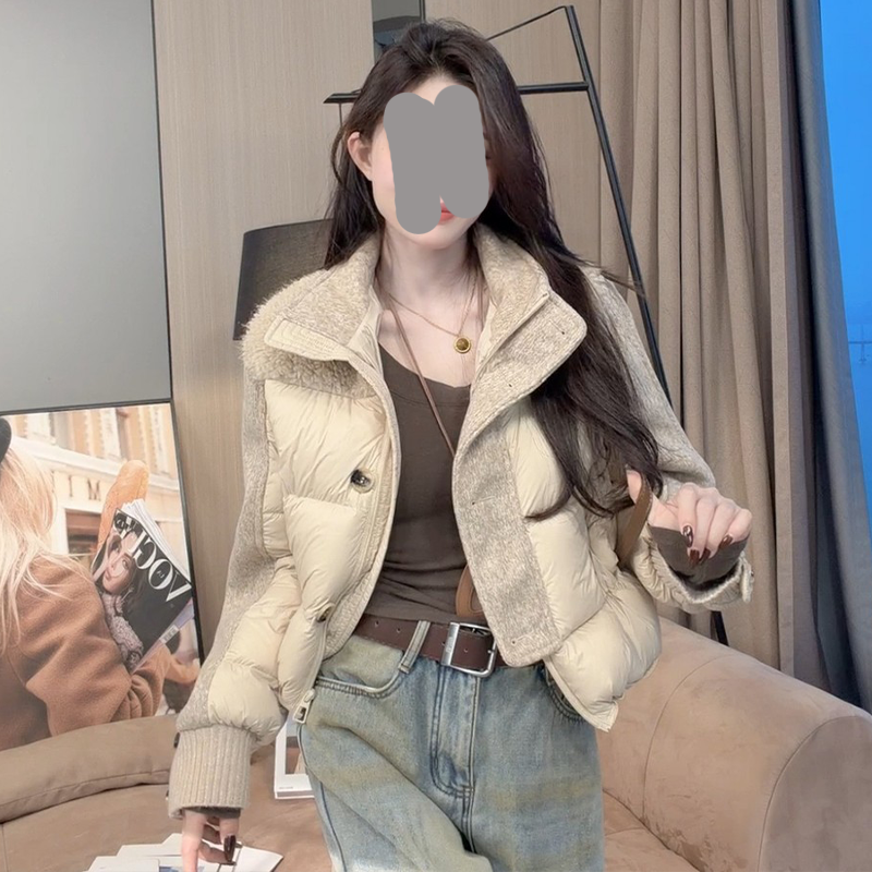 2026冬季新款短款小个子外套时尚立领拼接棉服女潮
