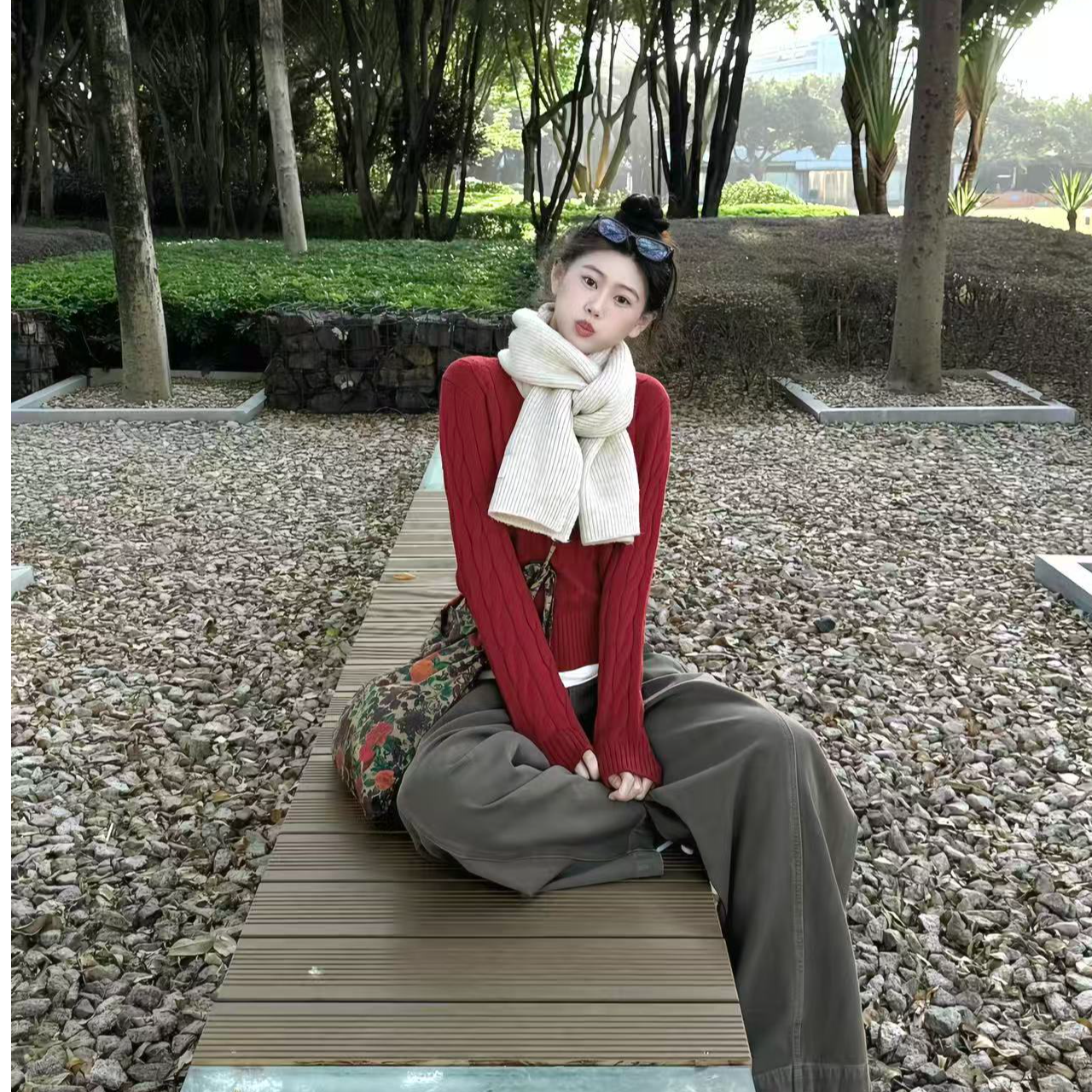 2026秋季新款韩系chic毛衣女麻花圣诞新年慵懒风针织衫上衣阔腿裤