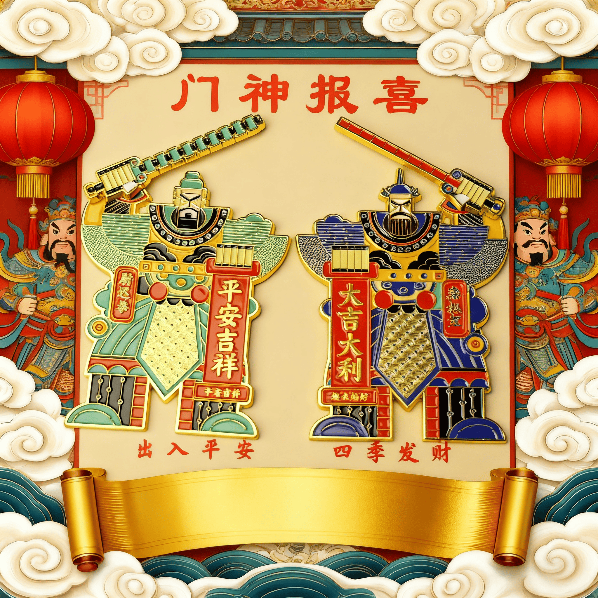 金属卡通门神造型冰箱贴旅游文创磁吸纪念品出入平安文创冰箱贴