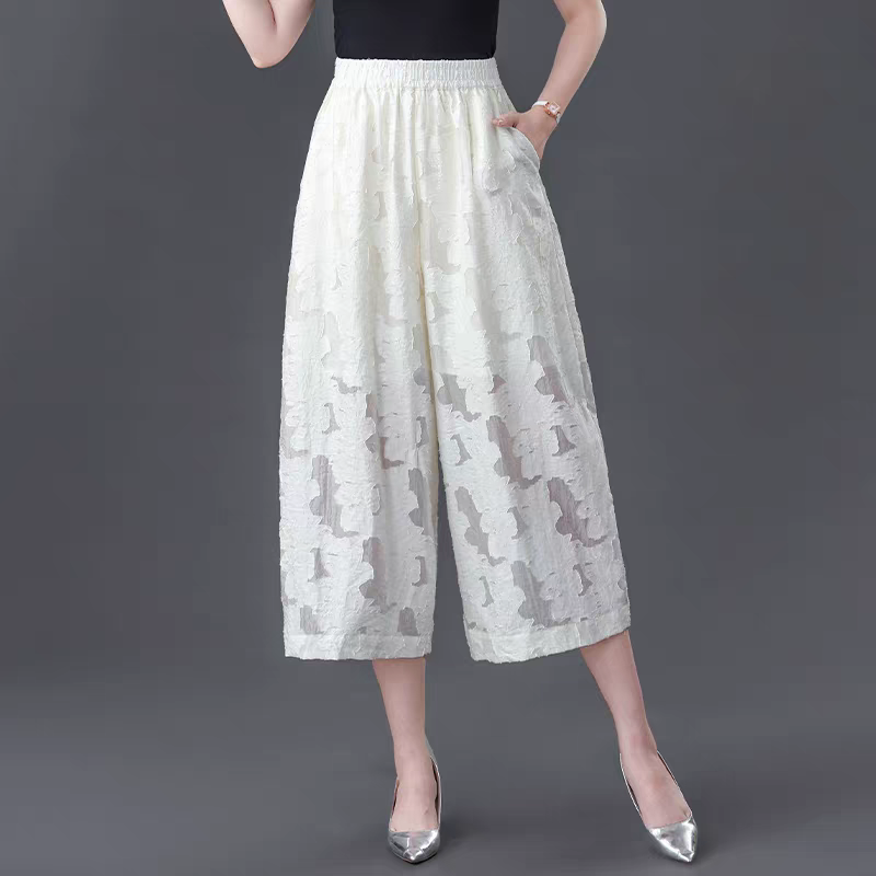 2025新款新中式时尚花苞休闲裤国风刺绣复古高腰夏季直筒七分裤子