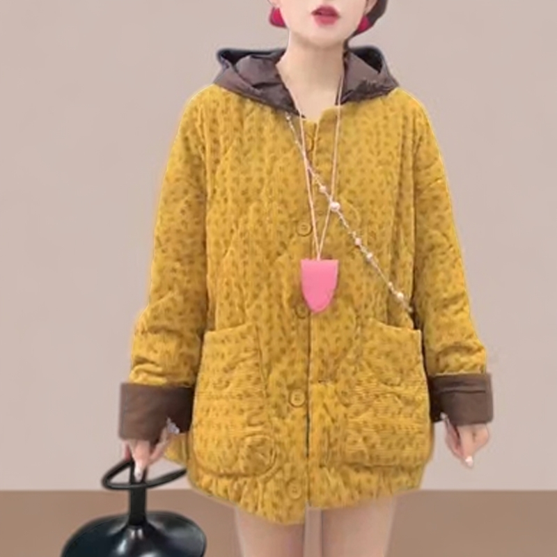 通勤百搭拼色设计感长袖棉服女2025年冬季新款网红炸街风显瘦衣服