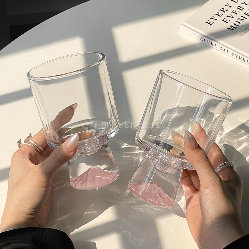 小众风杯子粉色山脉家用喝水杯子隔热咖啡杯牛奶杯果汁杯玻璃杯子