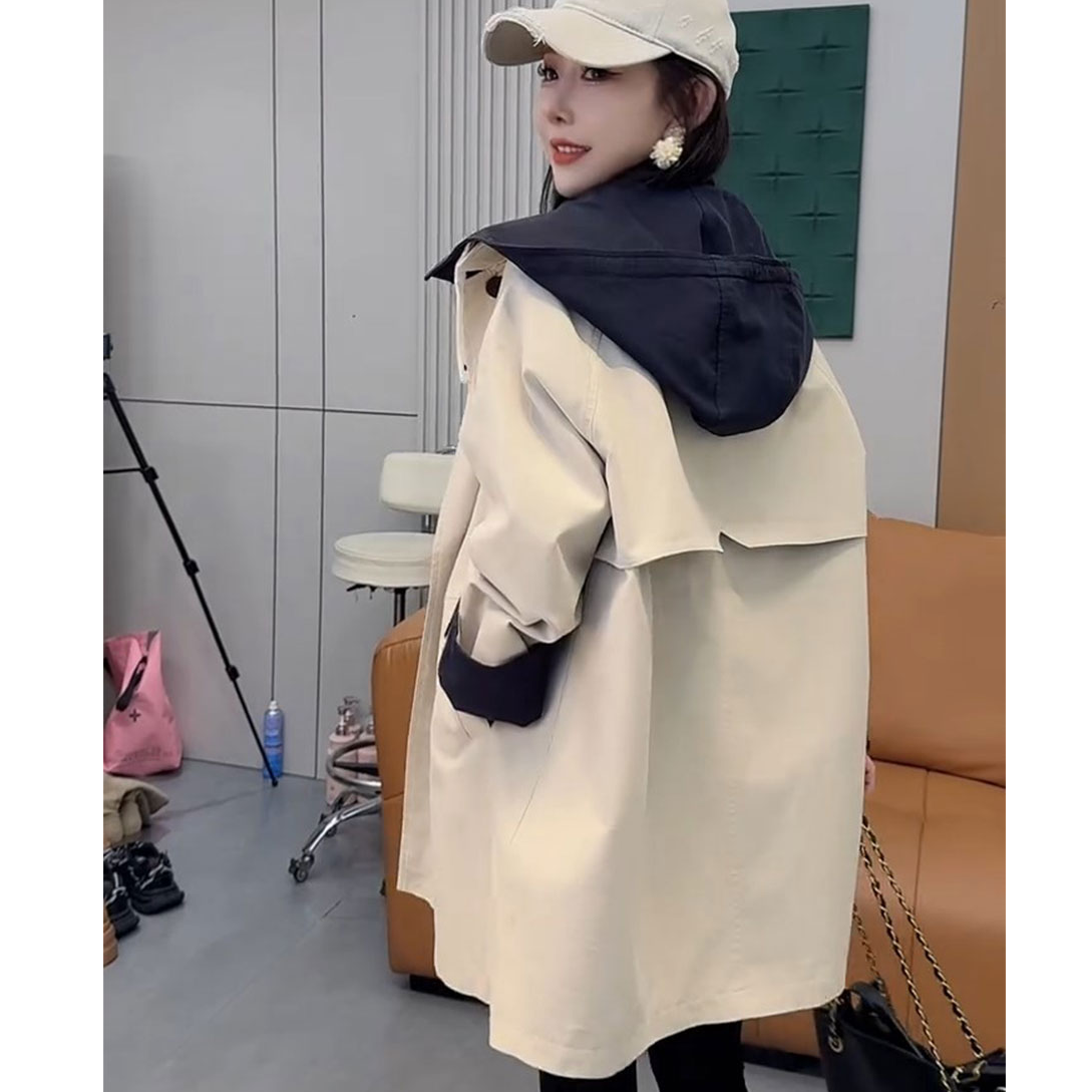 高级感单面穿风衣外套女中长款2025秋季新款英伦风连帽小个子风衣