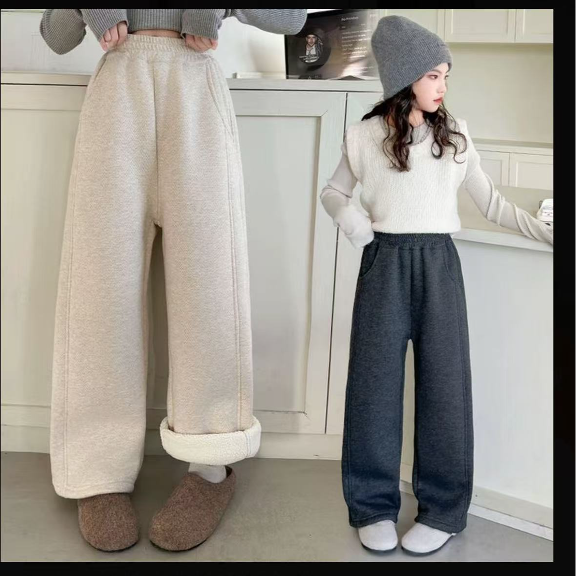 加厚女童一体羔羔绒直筒休闲长裤冬季洋气百搭韩版时尚款