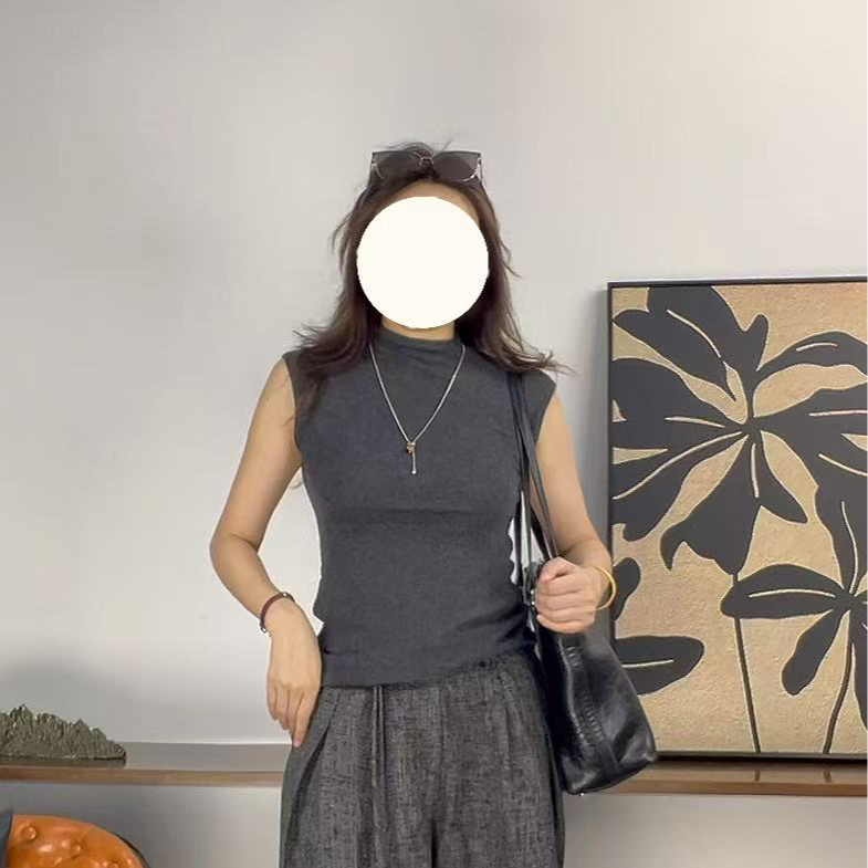 早秋新款韩系半高领百搭洋气纹理感包肩袖针织衫女装