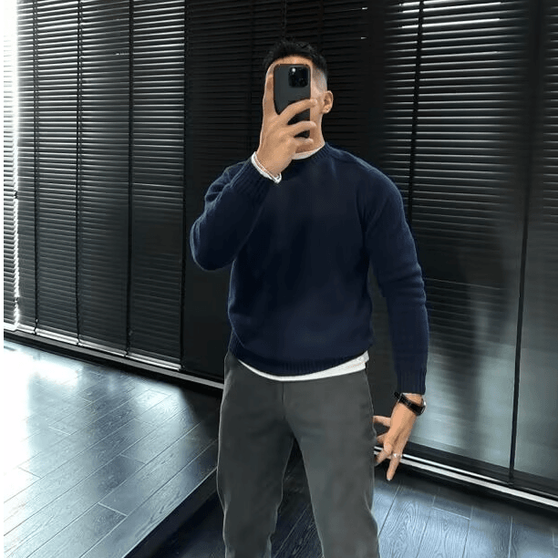 2025高端针织衫长袖男士毛衣秋冬季潮流舒适圆领打底百搭针织衫