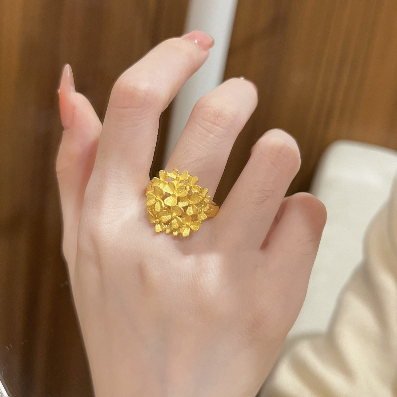 铜合金戒指 新中式繁花似锦戒指绣球花指环复古花朵花环个性戒指