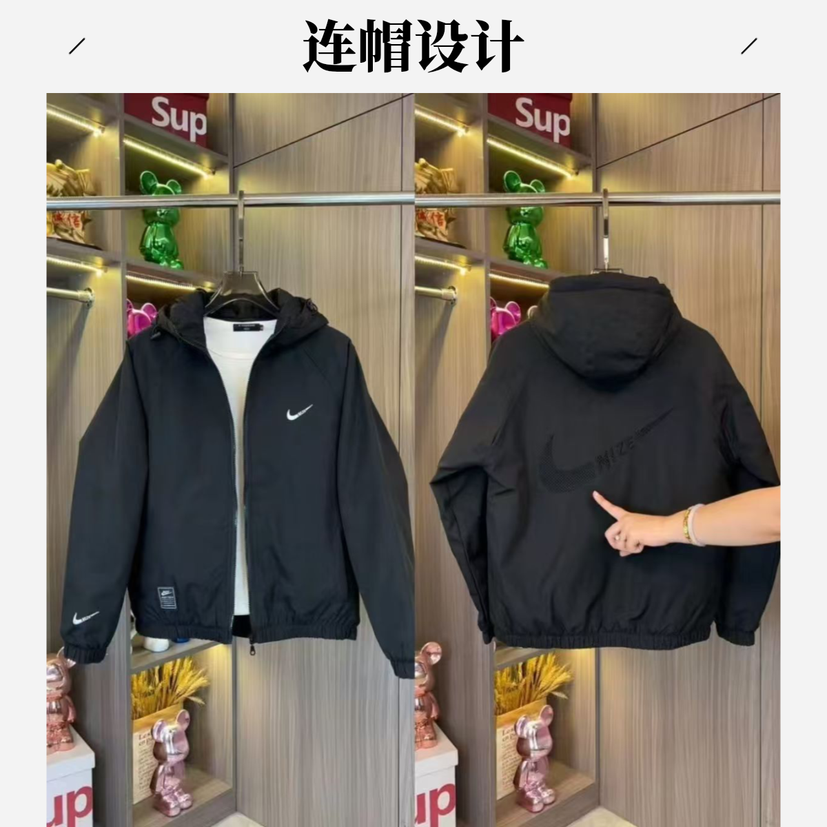 男士潮流连帽刺绣休闲时尚情侣百搭长袖加棉厚款棉服棉衣运动风