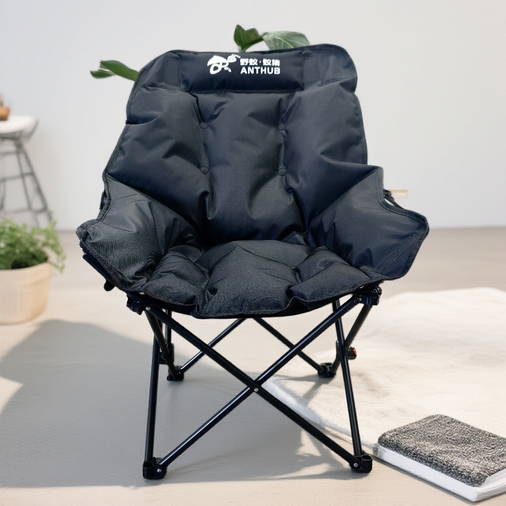 野蚁蚁集加棉加厚款三档调节露营办公躺椅黑色可折叠户外休闲座椅
