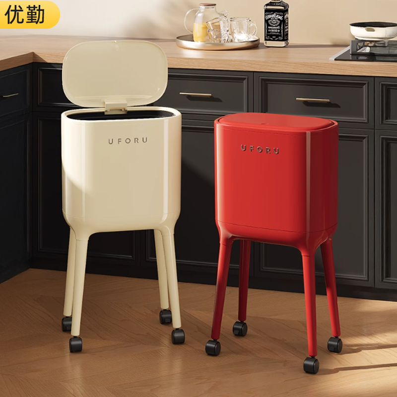厨房垃圾桶专用家用2025新款高颜值带盖可移动大容量免弯腰高脚