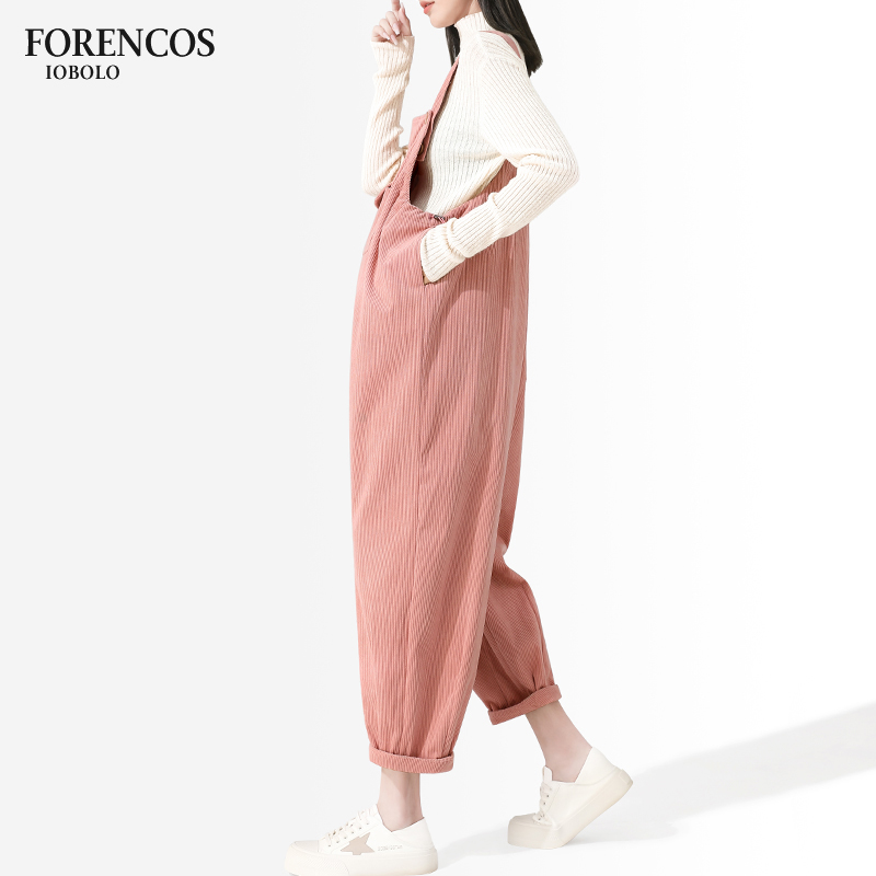 Forencos孕妇背带裤秋冬外穿小个子灯芯绒2025新款哈伦休闲孕妇装