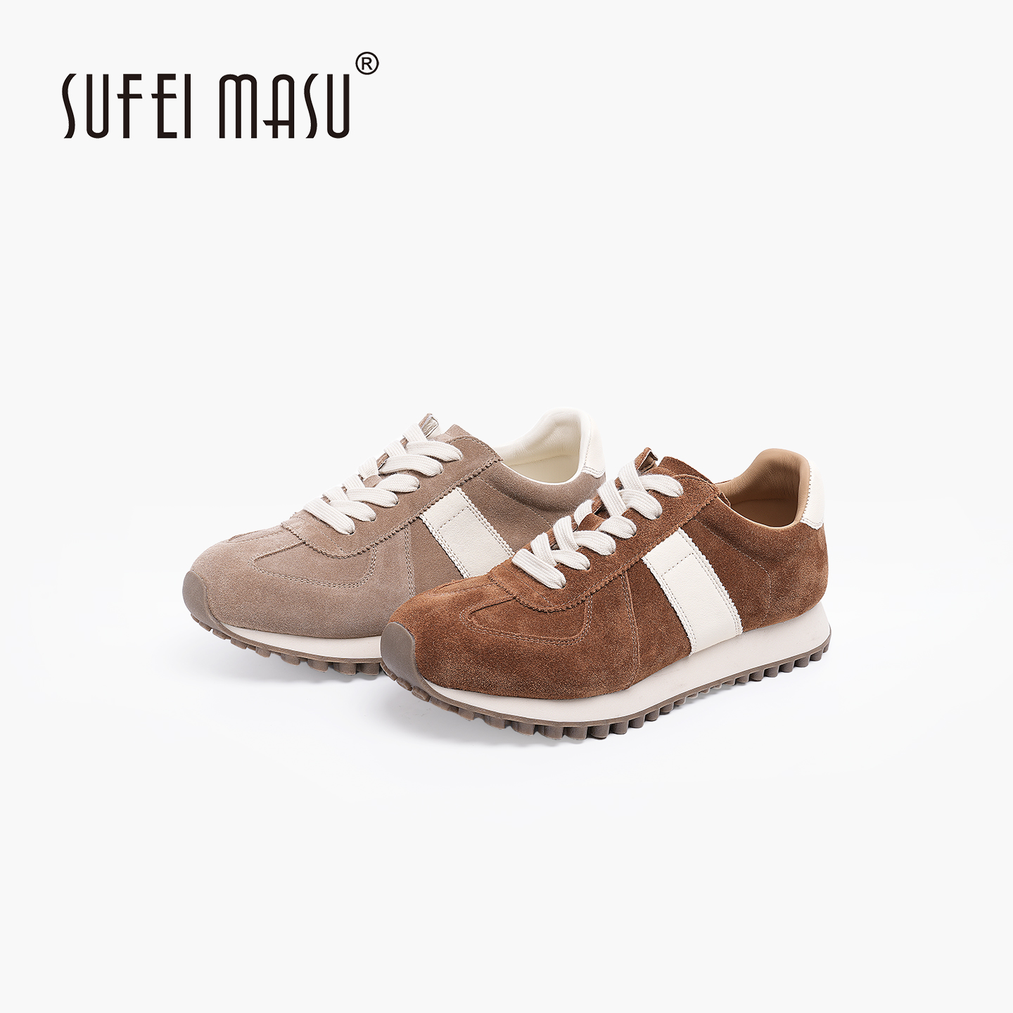 苏菲玛素秋季真皮时髦百搭复古厚底女子透气系带时尚德训鞋6732