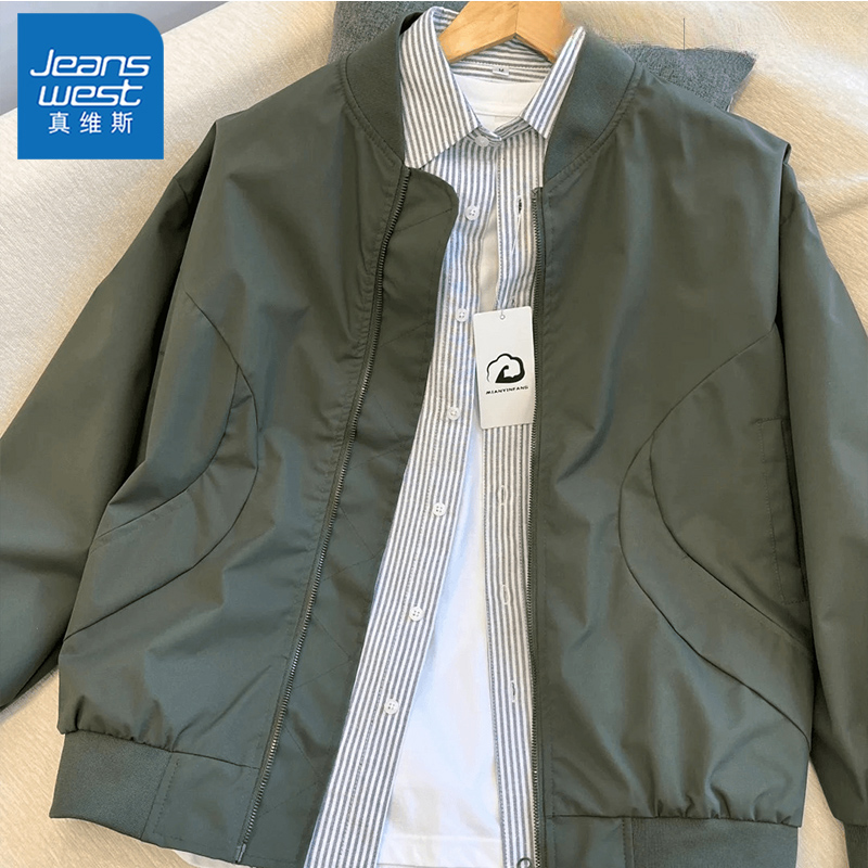 真维斯秋冬季夹棉加厚立领美式复古飞行夹克男士宽松休闲球服外套