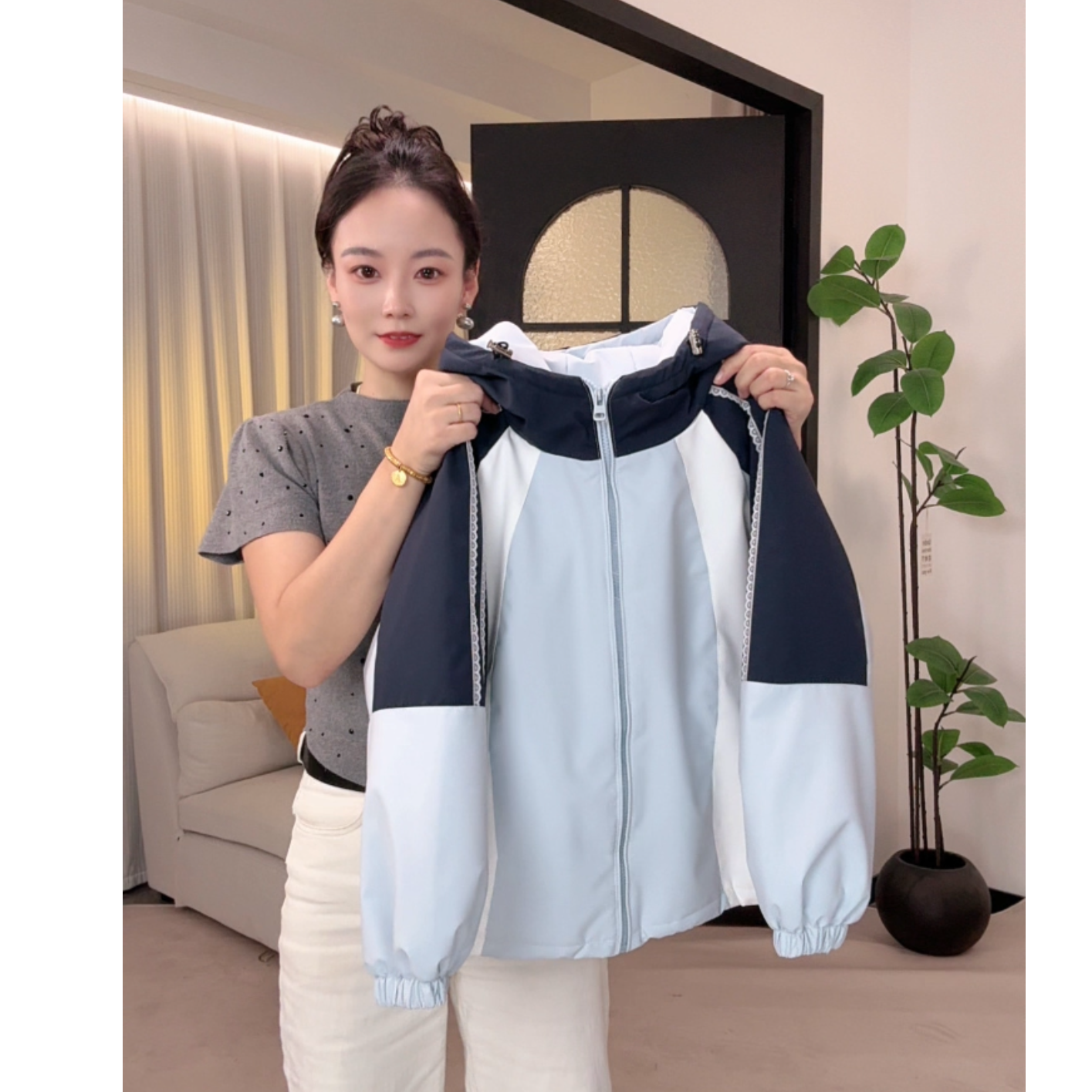 2025新款冬季夹棉外套拉链衫圆领字母保暖外套拼色女童拼接WJ032