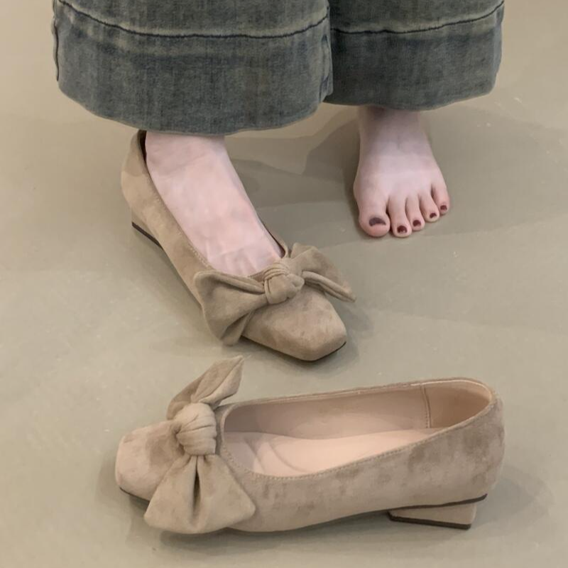 MKK-L820-7秋季芭蕾舞单鞋女蝴蝶结复古低跟瓢鞋方头浅口奶奶鞋