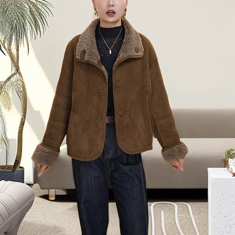 时尚休闲百搭短外套2024冬季新款洋气减龄复古气质两面穿保暖上衣