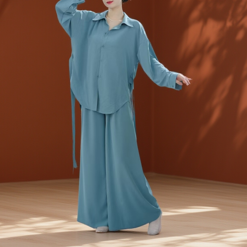 老师同款 舞蹈服衬衣女形体服捏褶阔型宽松衬衣裤子24755+24756