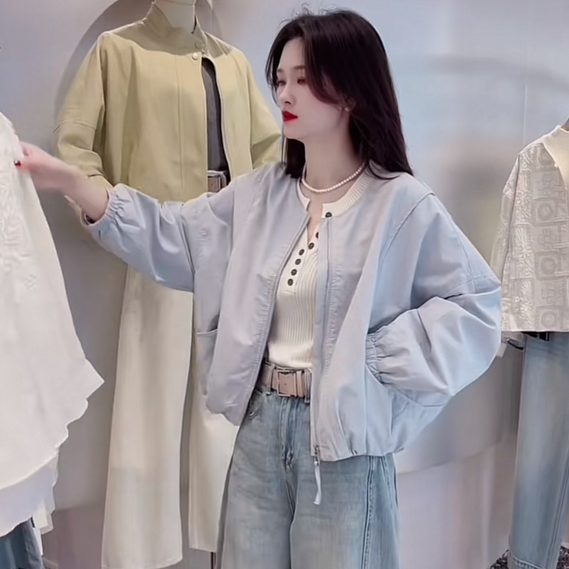 欧若风圆领休闲棒球服外套女2025春装新款爆款洋气宽松休闲上衣