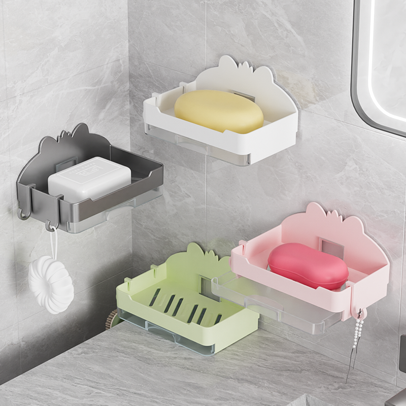免打孔香皂盒粘贴壁挂式大号肥皂盒卫生间浴室沥水多功能置物架子