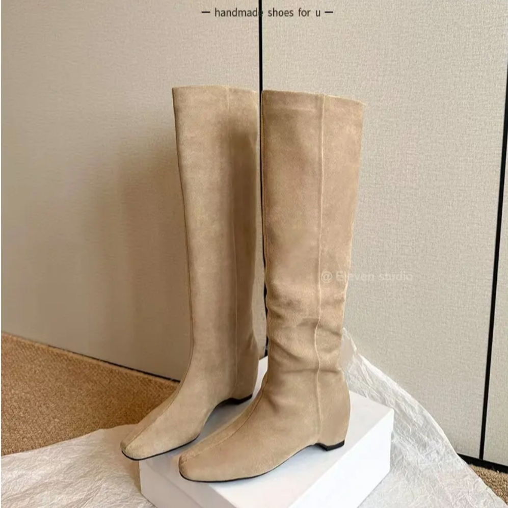 2025新款中筒弹力瘦瘦靴长筒法式复古方头气质显瘦堆堆靴长靴